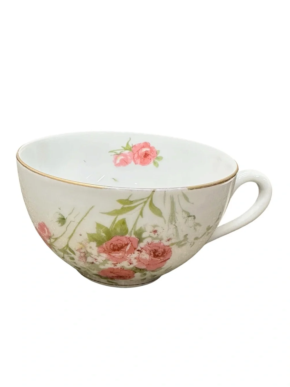 Antique Victoria Austria Porcelain Teacup & Saucer Pink Roses Gold Trim
